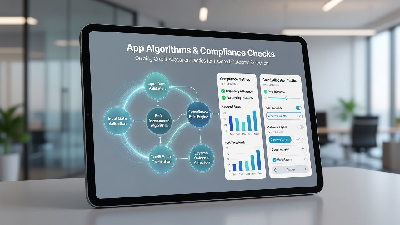 Compliance dashboard showing layered outcome selection metrics and credit allocation logs