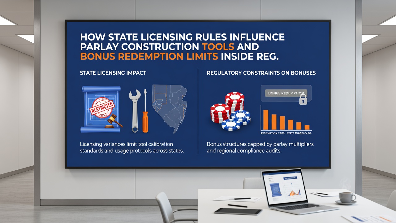 Regulatory compliance dashboard displaying bonus redemption rules and parlay restrictions across different state licenses